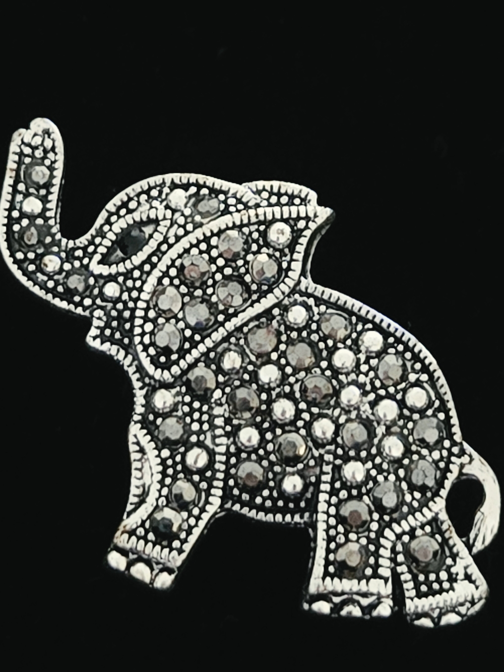 Rhinestone Elephant Brooch - Silver and Black